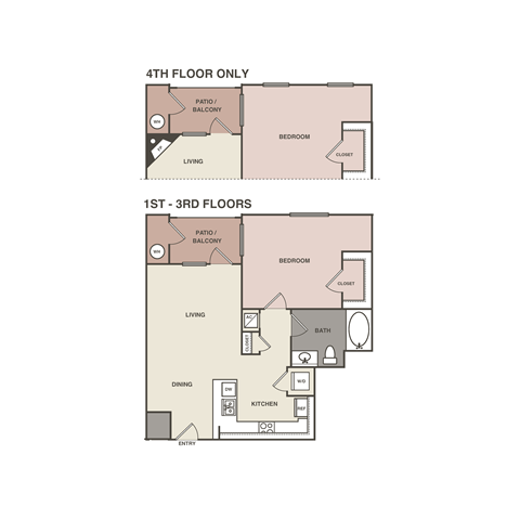 Floor plan for 1 bed, 1 bath, 696 sqft